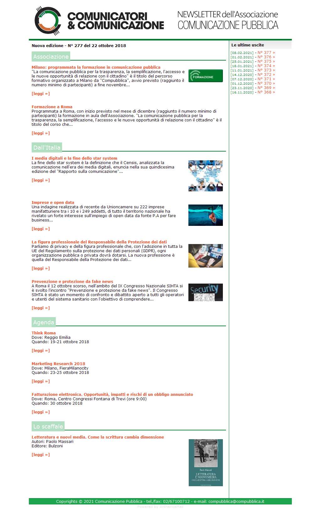 Comunicatori e Comunicazione n� 277 - 22 ottobre 2018