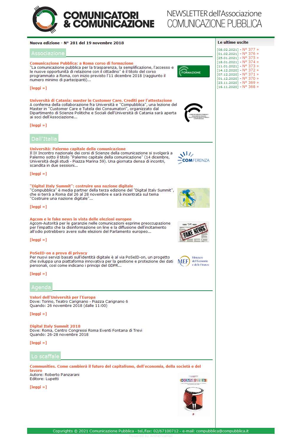 Comunicatori e Comunicazione n� 281 - 19 novembre 2018