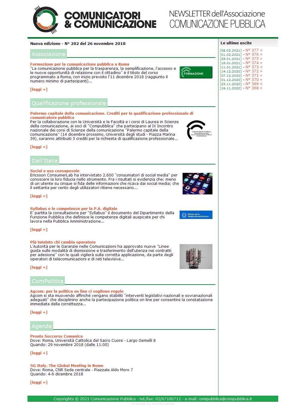 Comunicatori e Comunicazione n� 281 - 19 novembre 2018