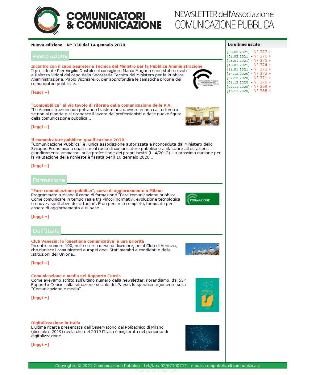 Comunicatori e Comunicazione n� 330 - 13 gennaio 2020