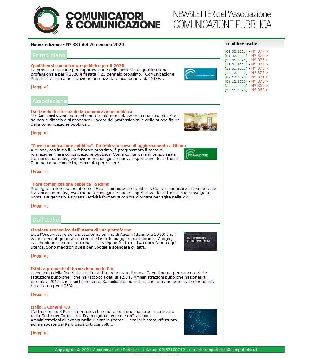 Comunicatori e Comunicazione n� 331 - 20 gennaio 2020