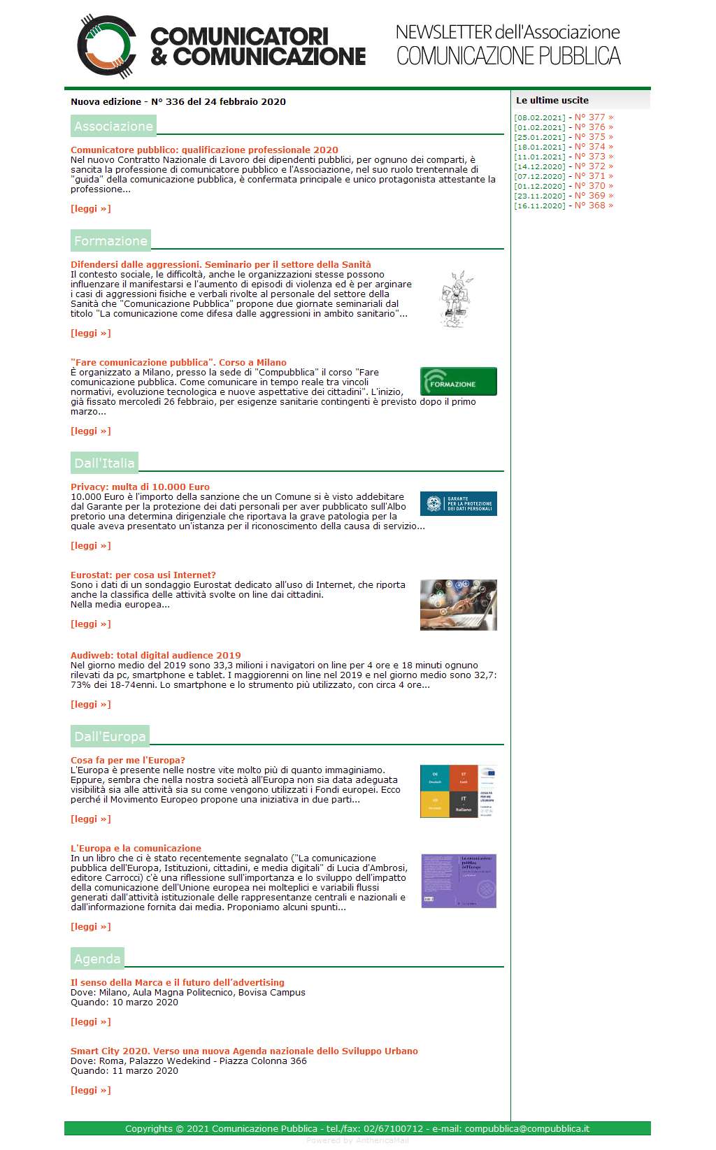 Comunicatori e Comunicazione n� 336 - 24 febbraio 2020
