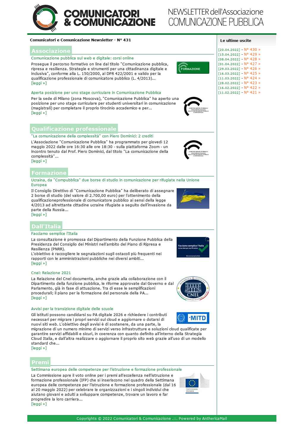 Comunicatori e Comunicazione n� 345 - 27 aprile 2020