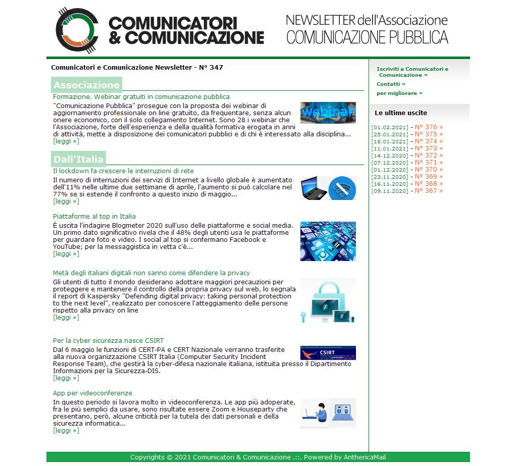 Comunicatori e Comunicazione n� 347 - 11 maggio 2020
