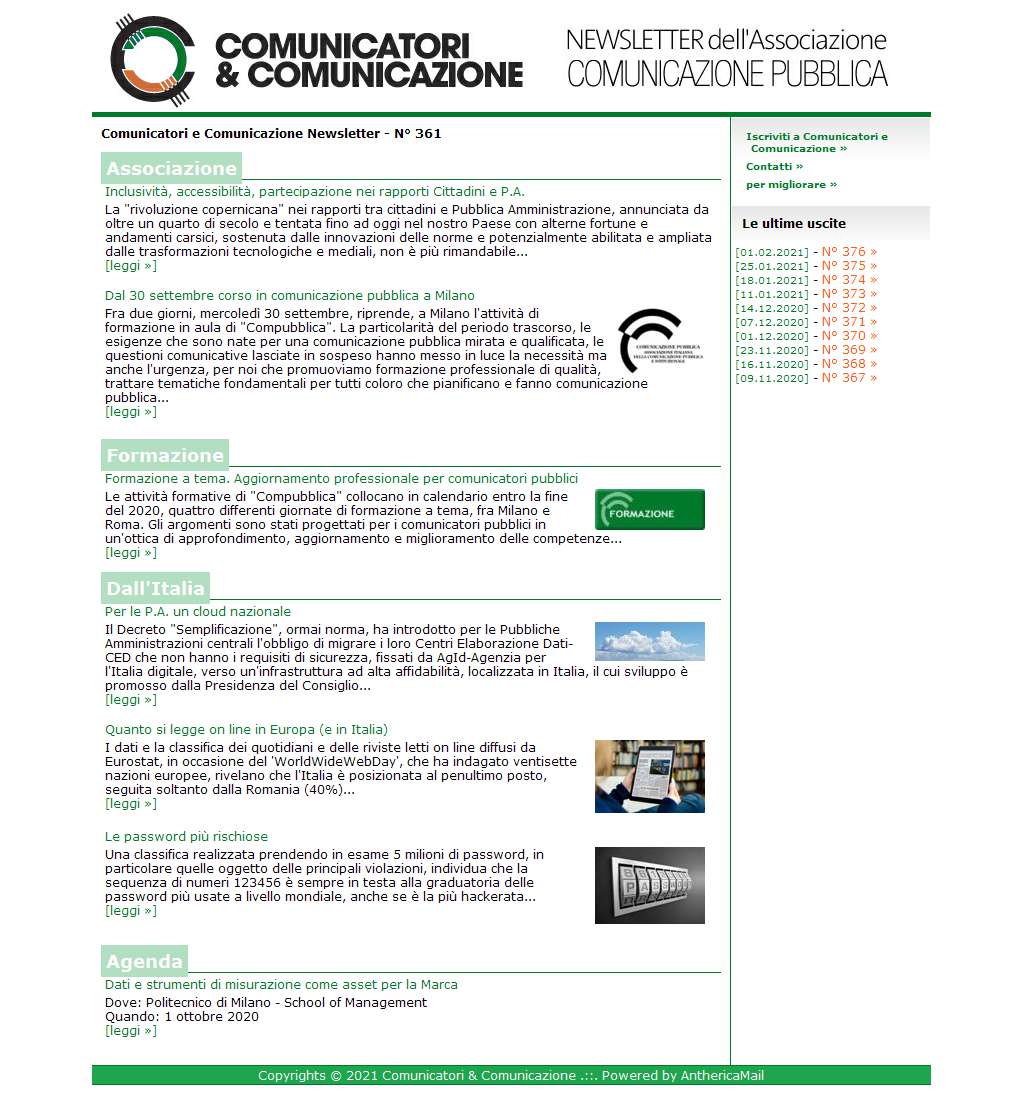 Comunicatori e Comunicazione n� 361 - 28 settembre 2020