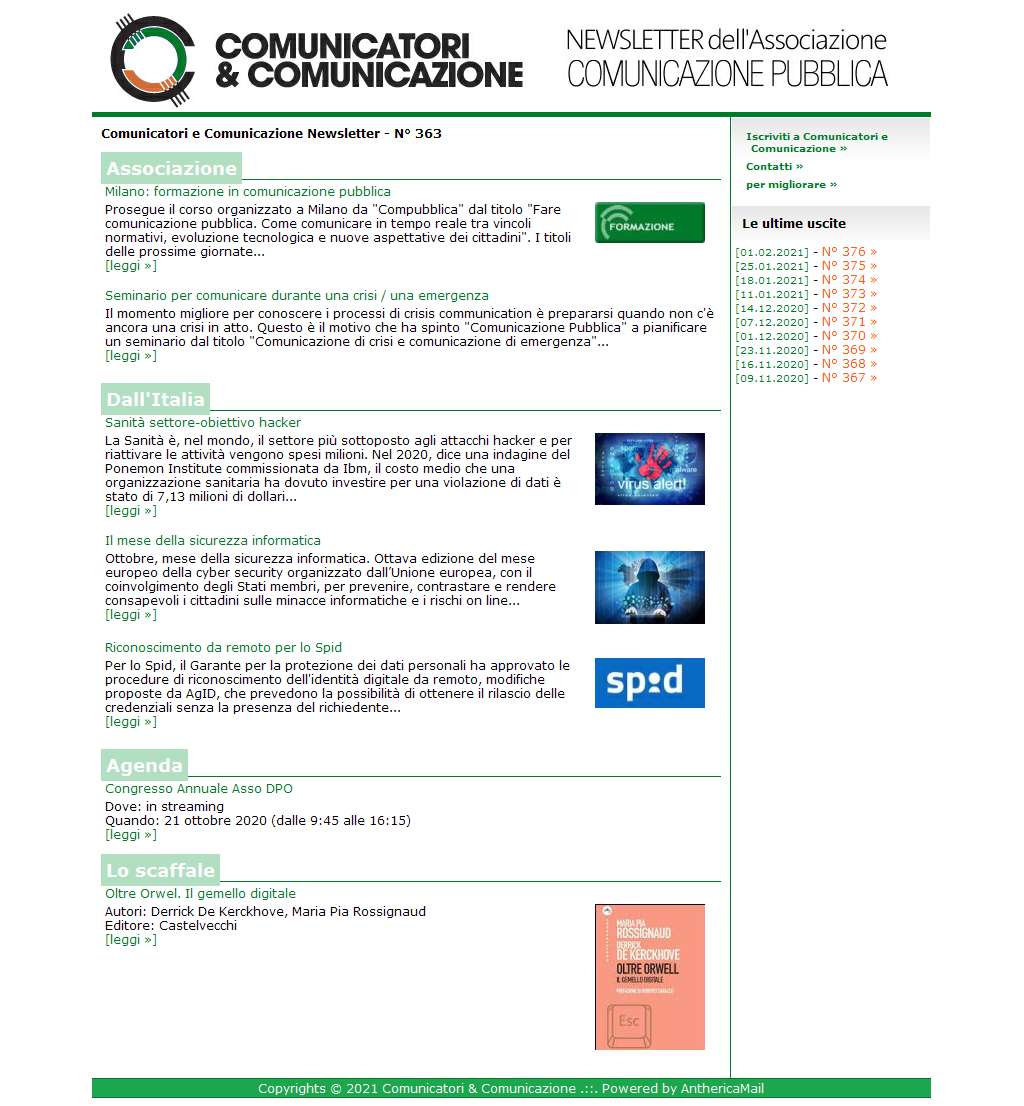 Comunicatori e Comunicazione n� 363 - 12 ottobre 2020