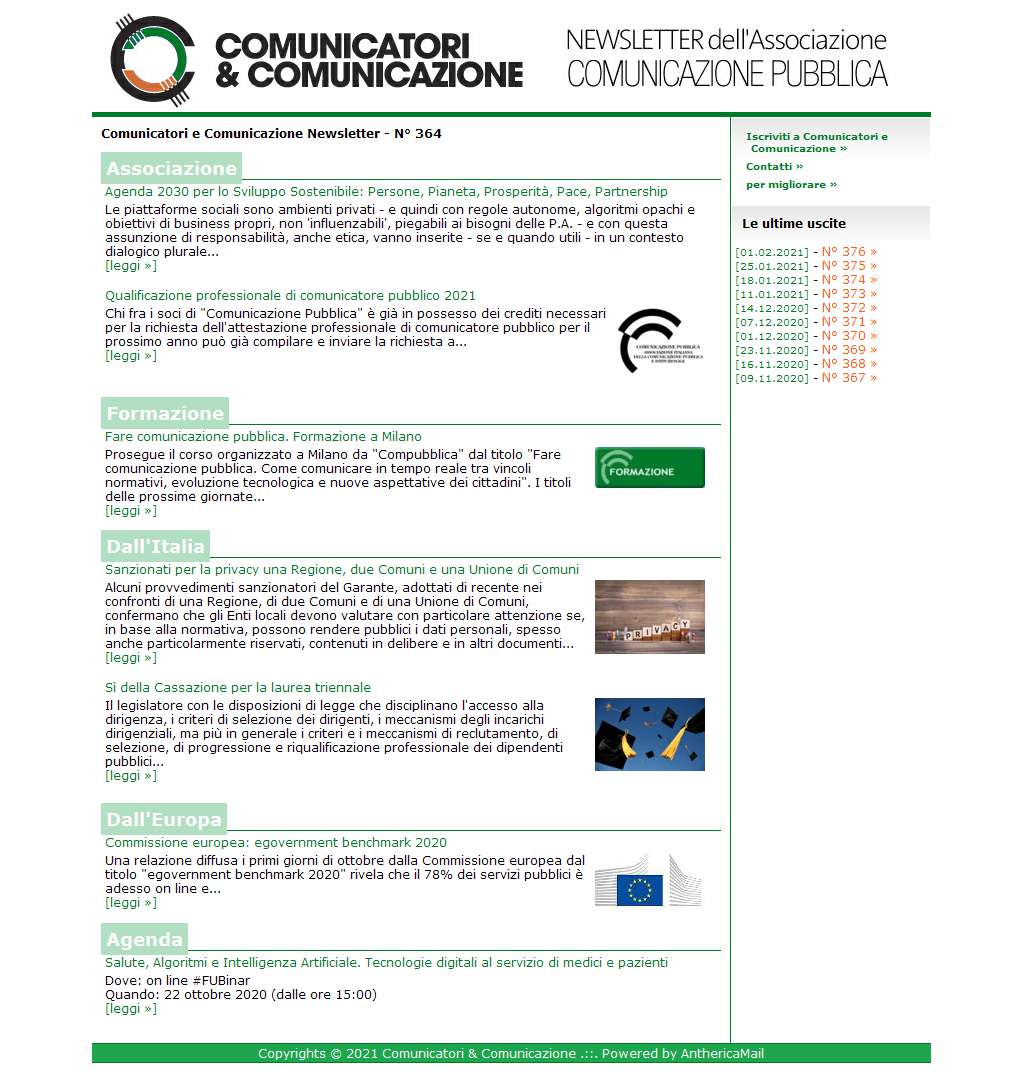 Comunicatori e Comunicazione n� 364 - 19 ottobre 2020