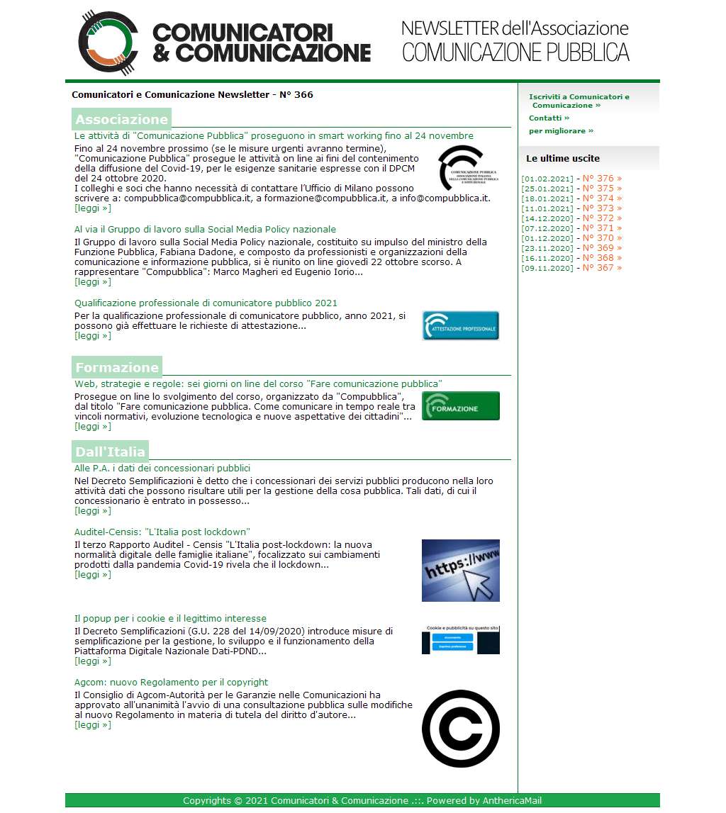 Comunicatori e Comunicazione n� 366 - 02 novembre 2020