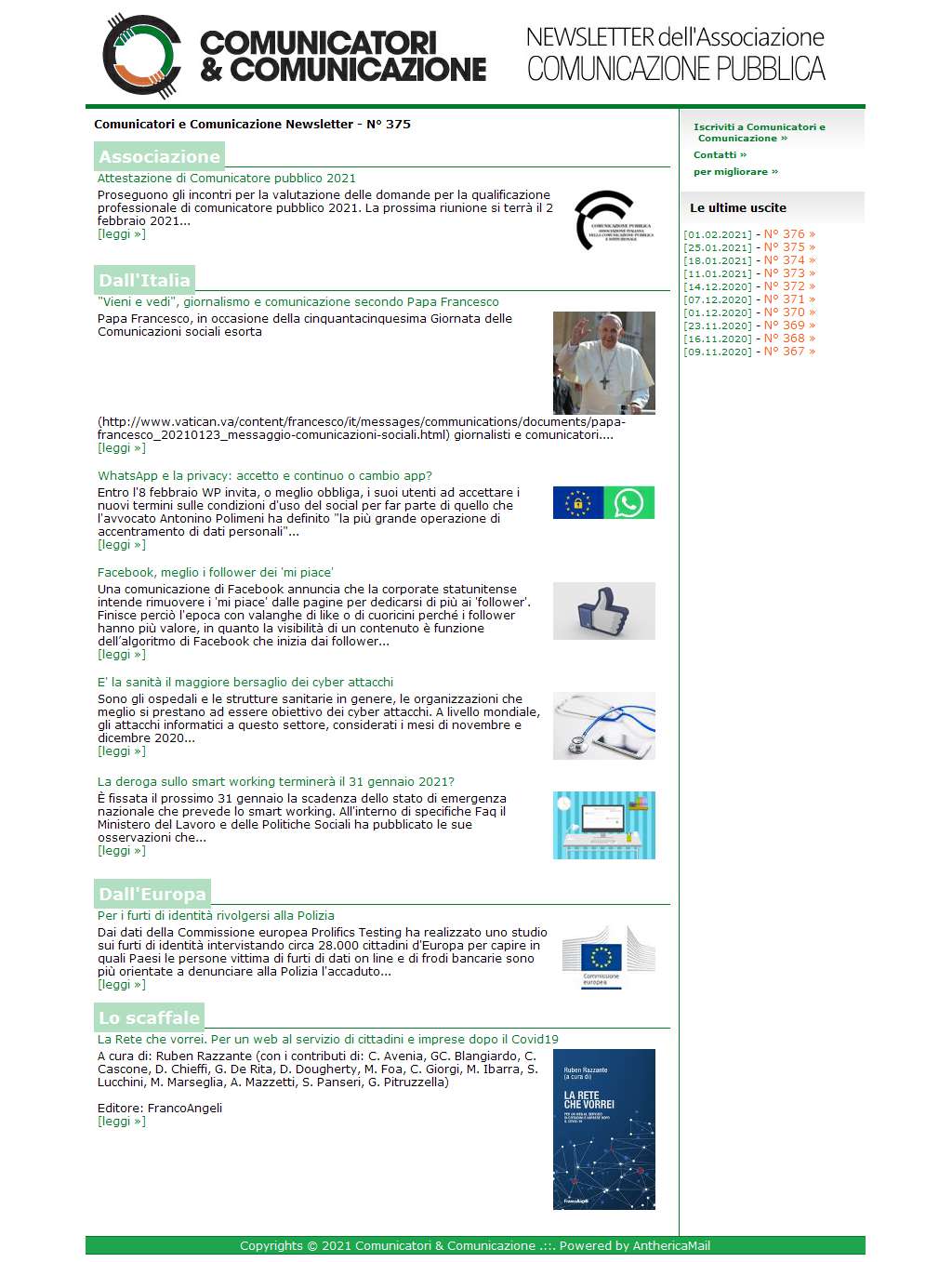 Comunicatori e Comunicazione n� 375 - 25 gennaio 2021