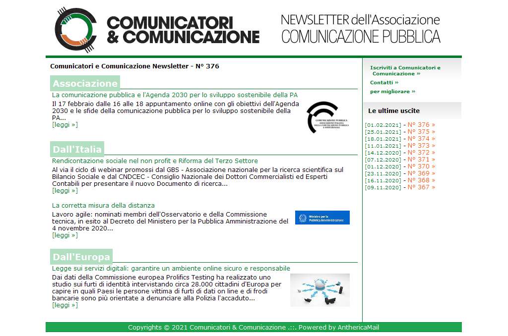 Comunicatori e Comunicazione n� 376 - 1 febbraio 2021