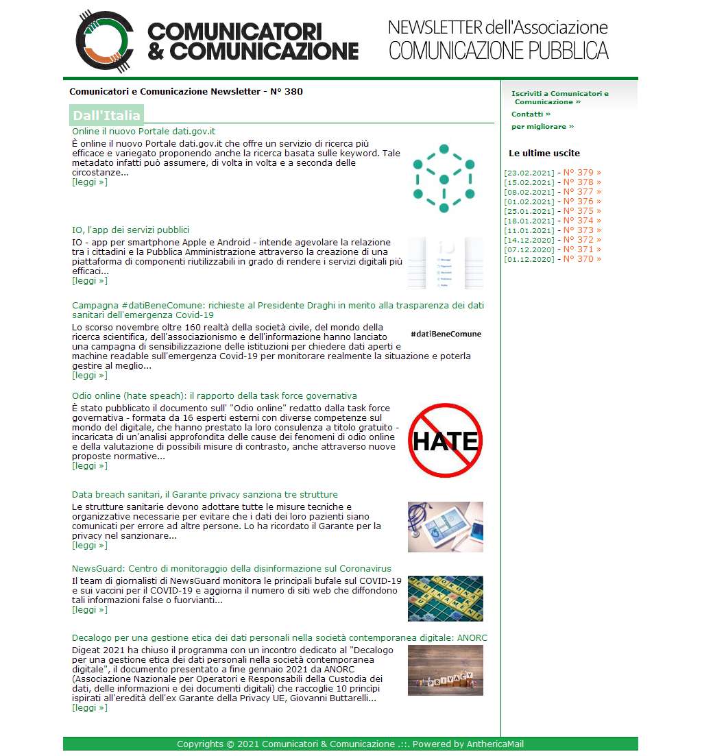 Comunicatori e Comunicazione n� 380 - 1 marzo 2021