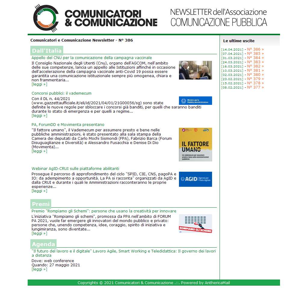 Comunicatori e Comunicazione n� 386 - 14 aprile 2021