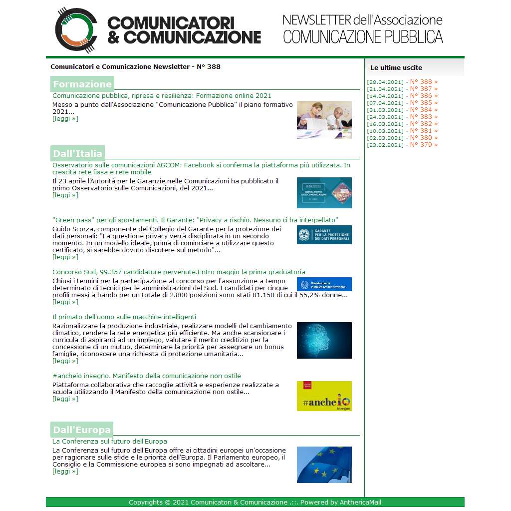 Comunicatori e Comunicazione n� 388 - 28 aprile 2021