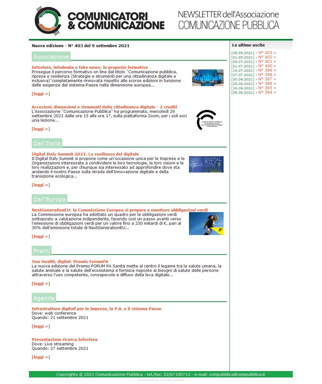 Comunicatori e Comunicazione n� 403 - 8 settembre 2021