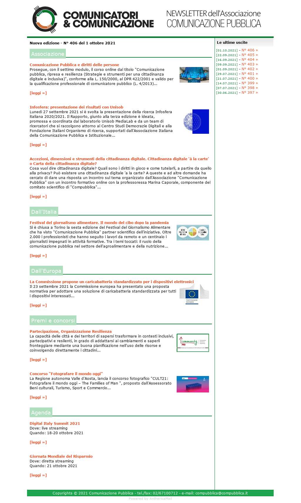 Comunicatori e Comunicazione n� 406 - 29 settembre 2021