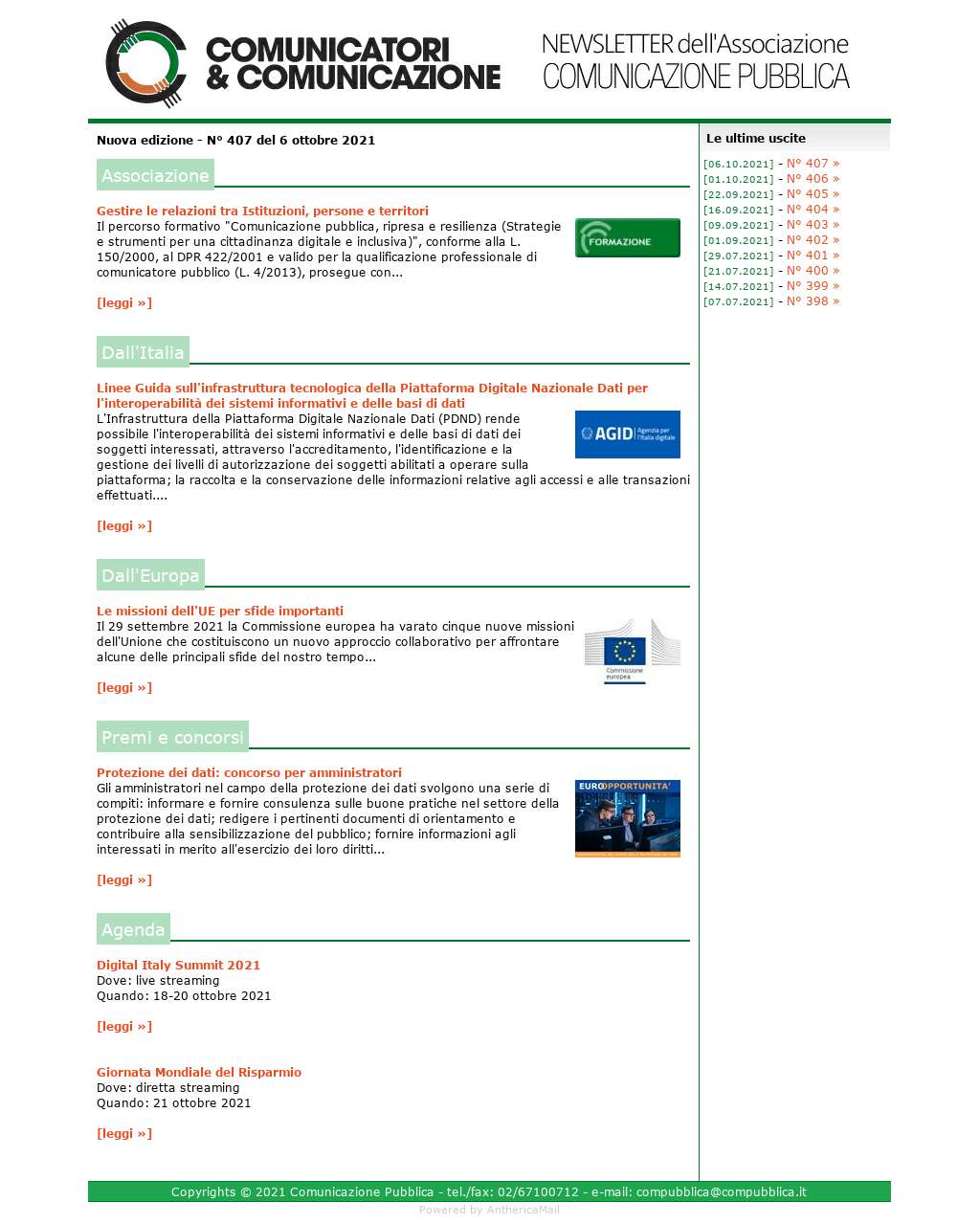 Comunicatori e Comunicazione n� 407 - 6 ottobre 2021