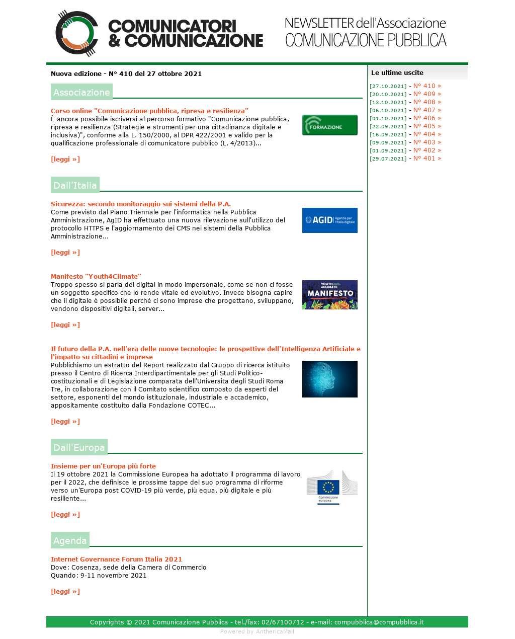 Comunicatori e Comunicazione n� 410 - 27 ottobre 2021