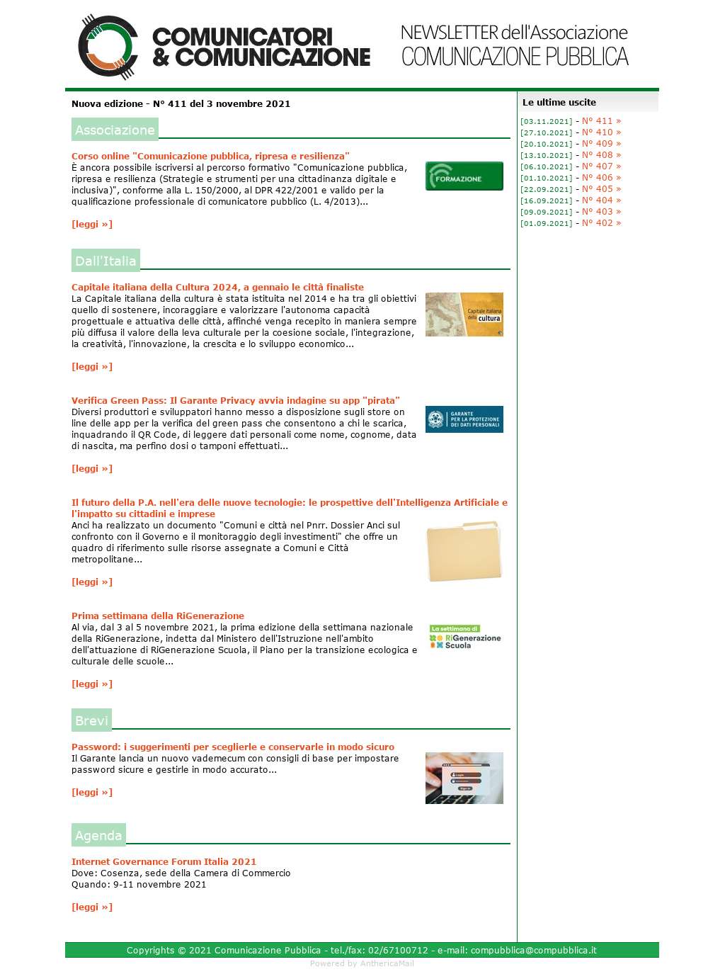 Comunicatori e Comunicazione n� 411 - 3 novembre 2021