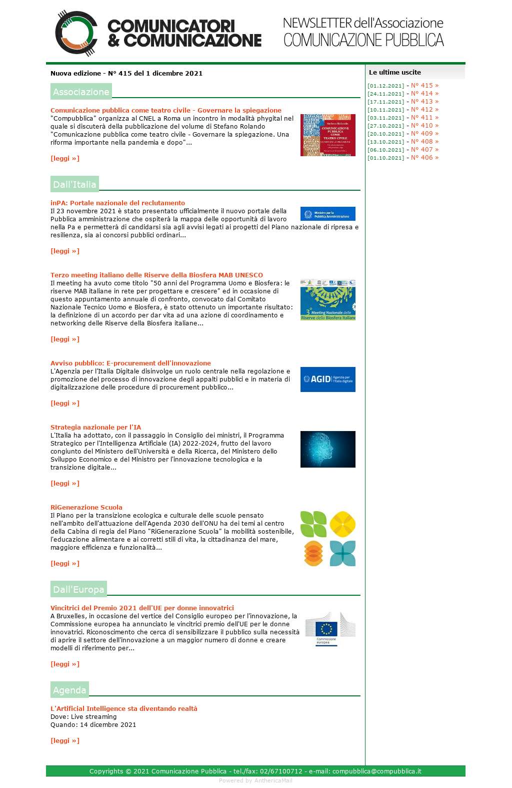 Comunicatori e Comunicazione n� 415 - 1 dicembre 2021
