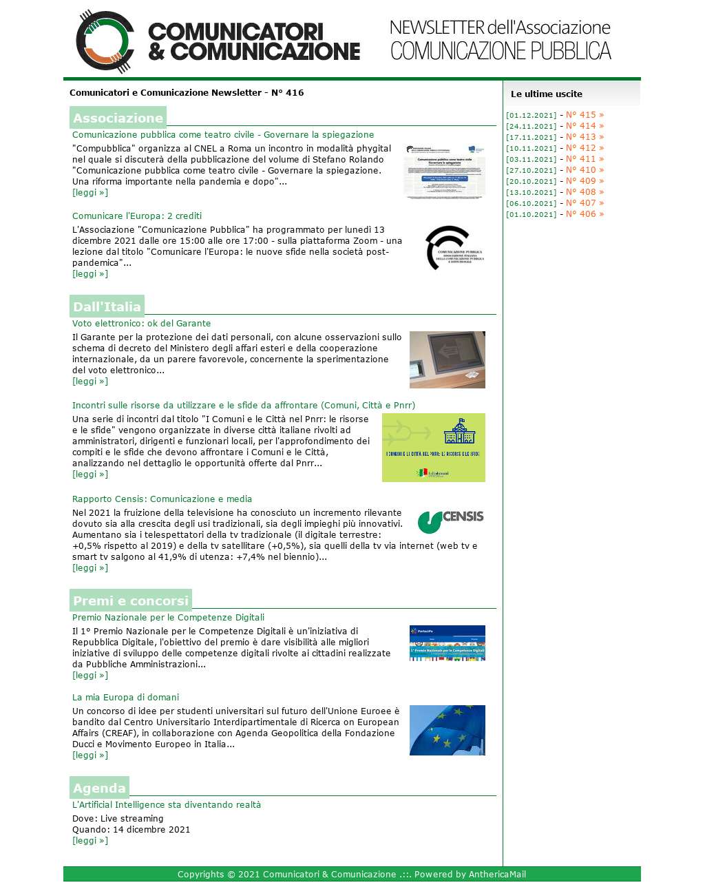 Comunicatori e Comunicazione n� 416 - 9 dicembre 2021