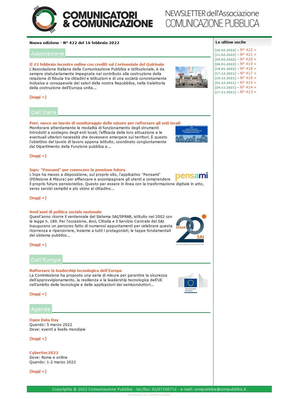 Comunicatori e Comunicazione n� 422 - 16 febbraio 2022