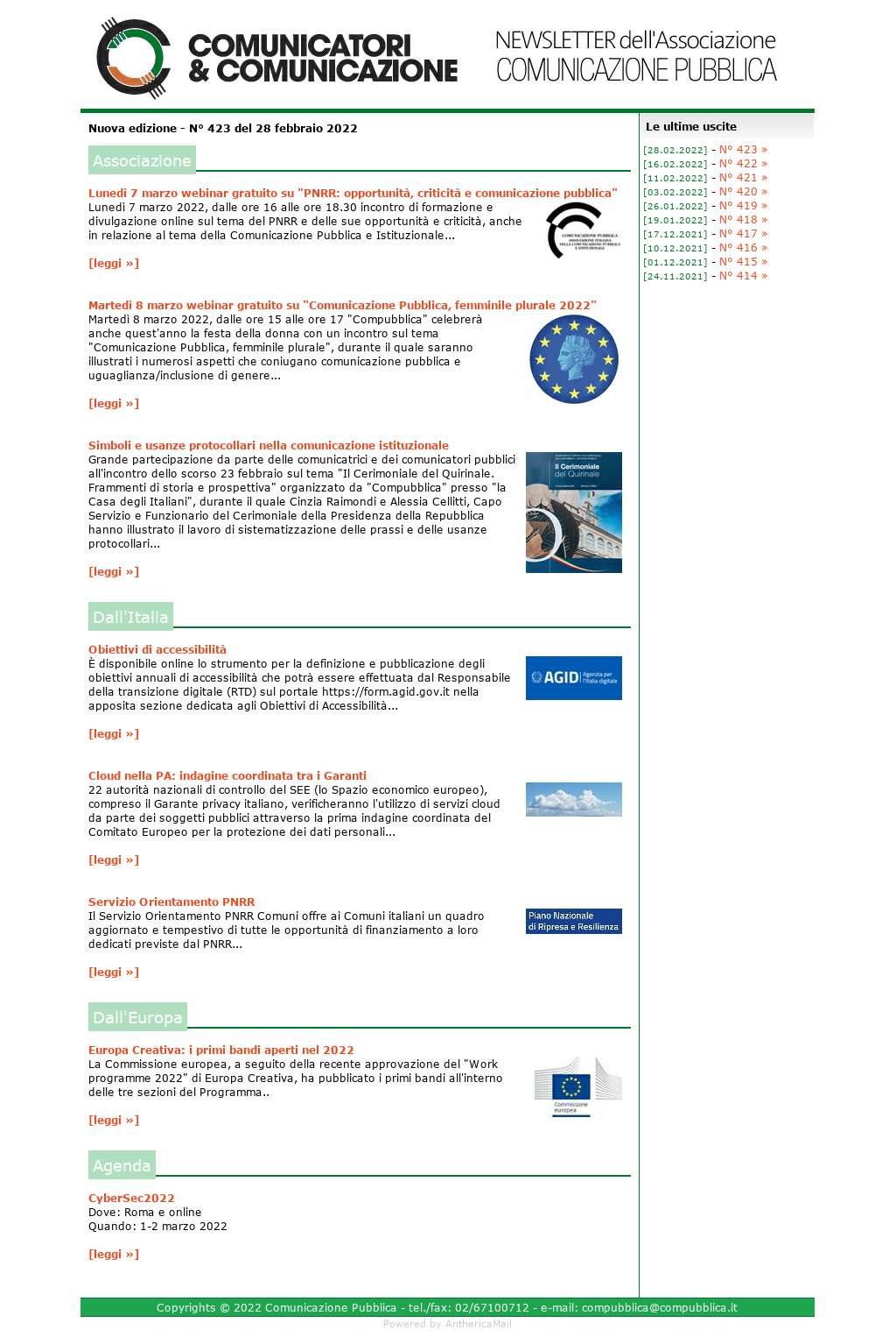 Comunicatori e Comunicazione n� 423 - 23 febbraio 2022