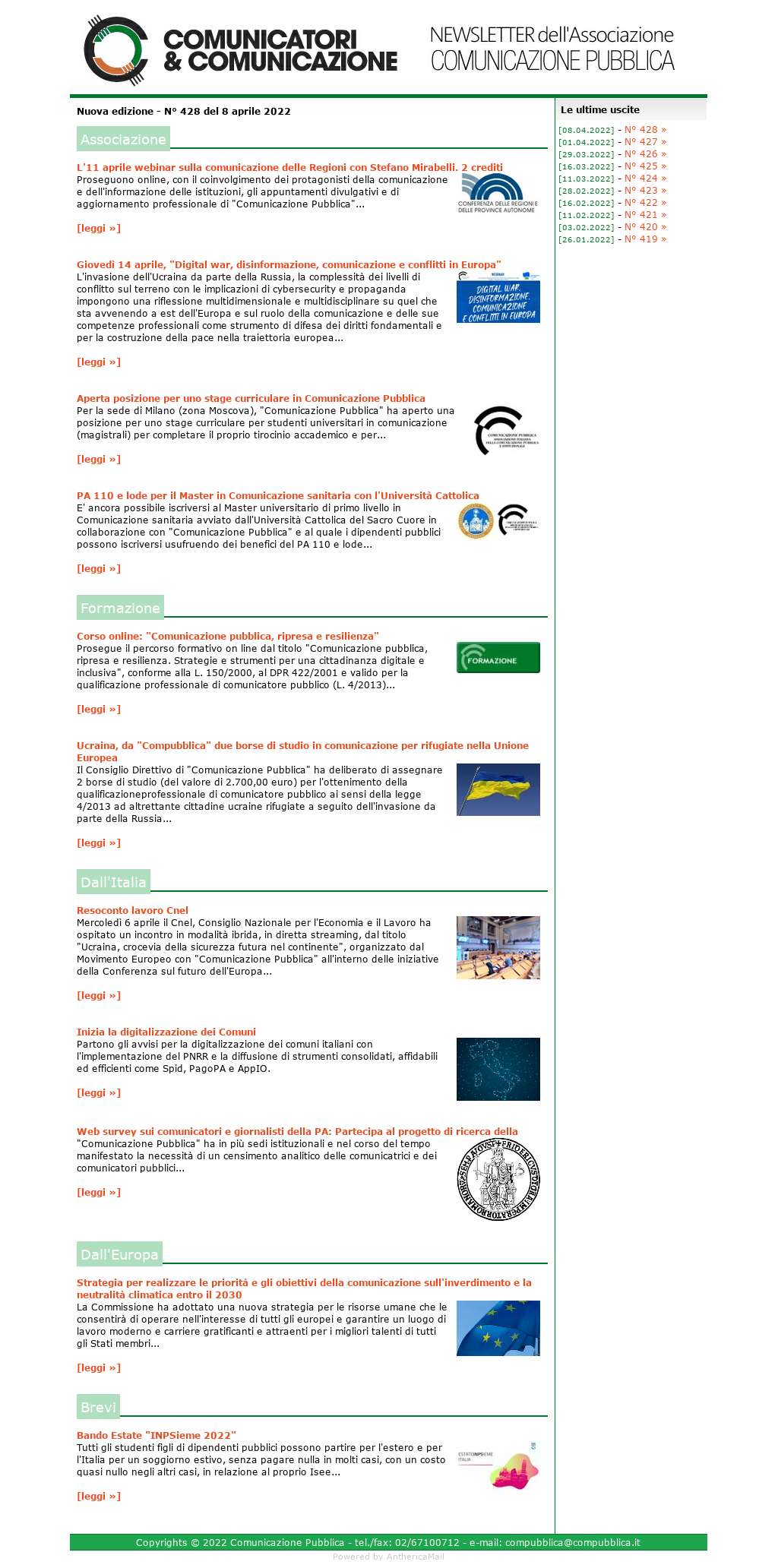 Comunicatori e Comunicazione n� 428 - 8 aprile 2022