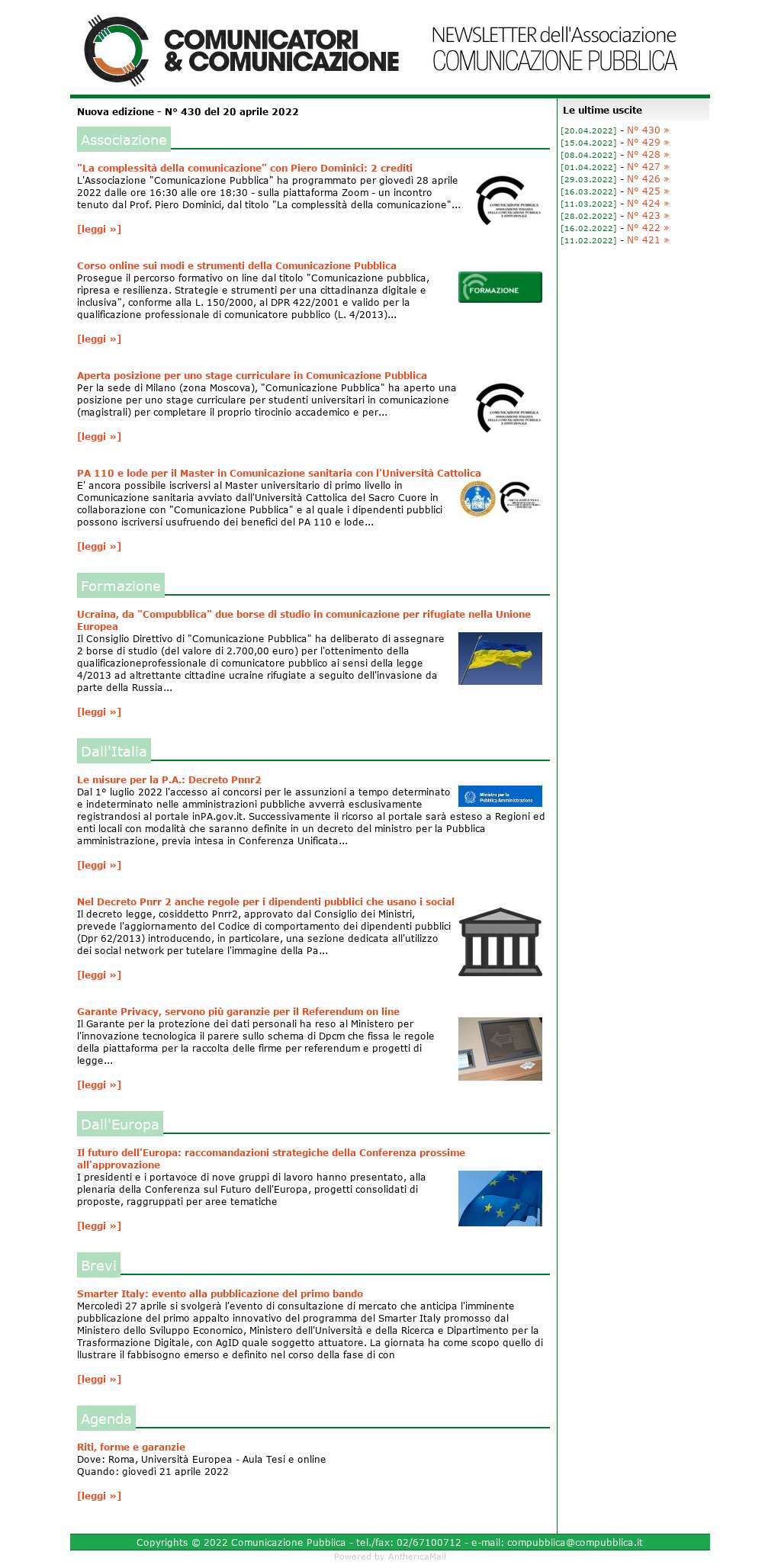 Comunicatori e Comunicazione n� 430 - 20 aprile 2022