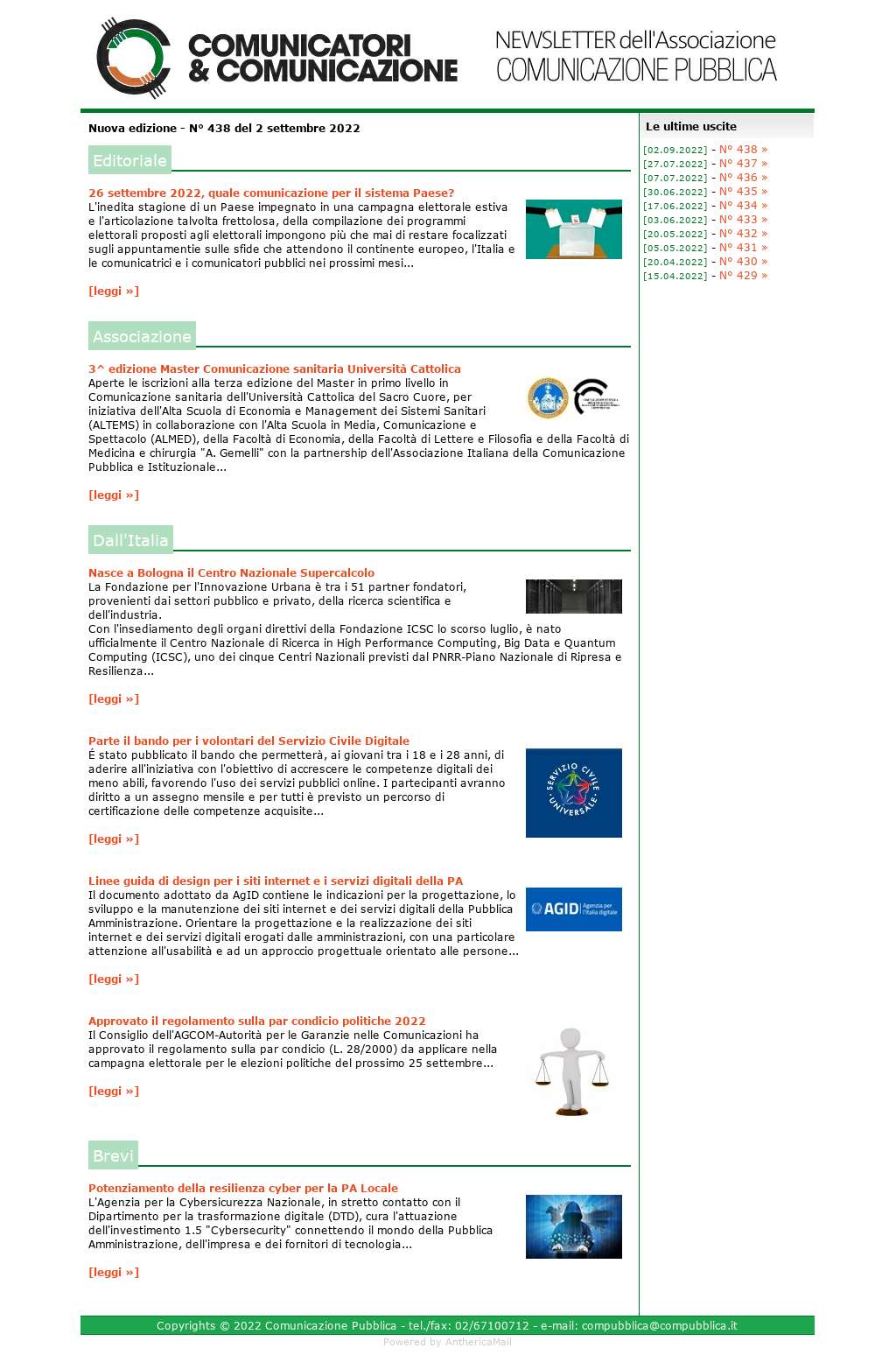 Comunicatori e Comunicazione n� 438 - 1 settembre 2022