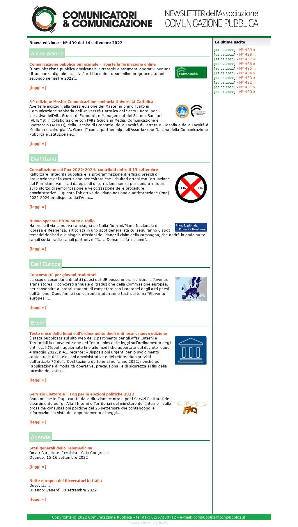 Comunicatori e Comunicazione n� 439 - 14 settembre 2022