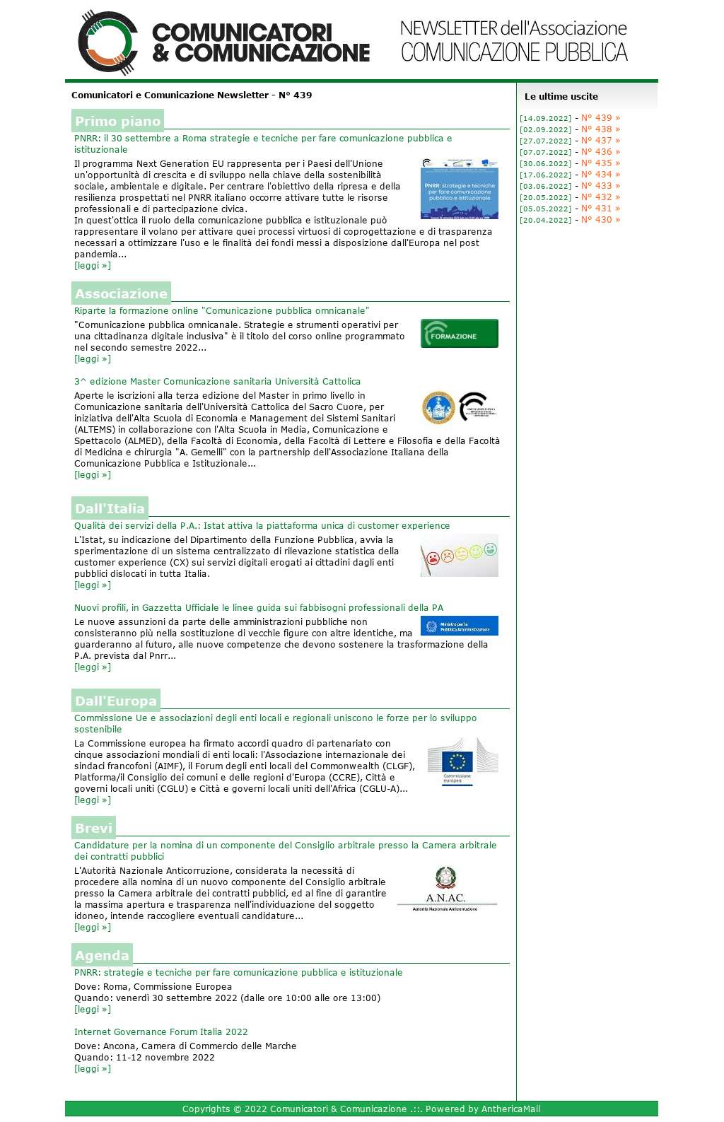 Comunicatori e Comunicazione n� 439 - 26 settembre 2022