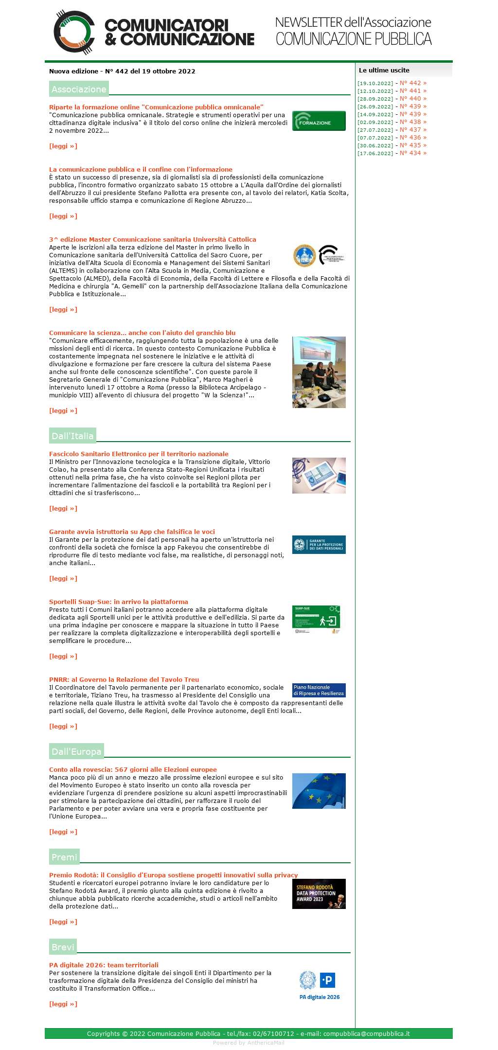 Comunicatori e Comunicazione n� 442 - 19 ottobre 2022