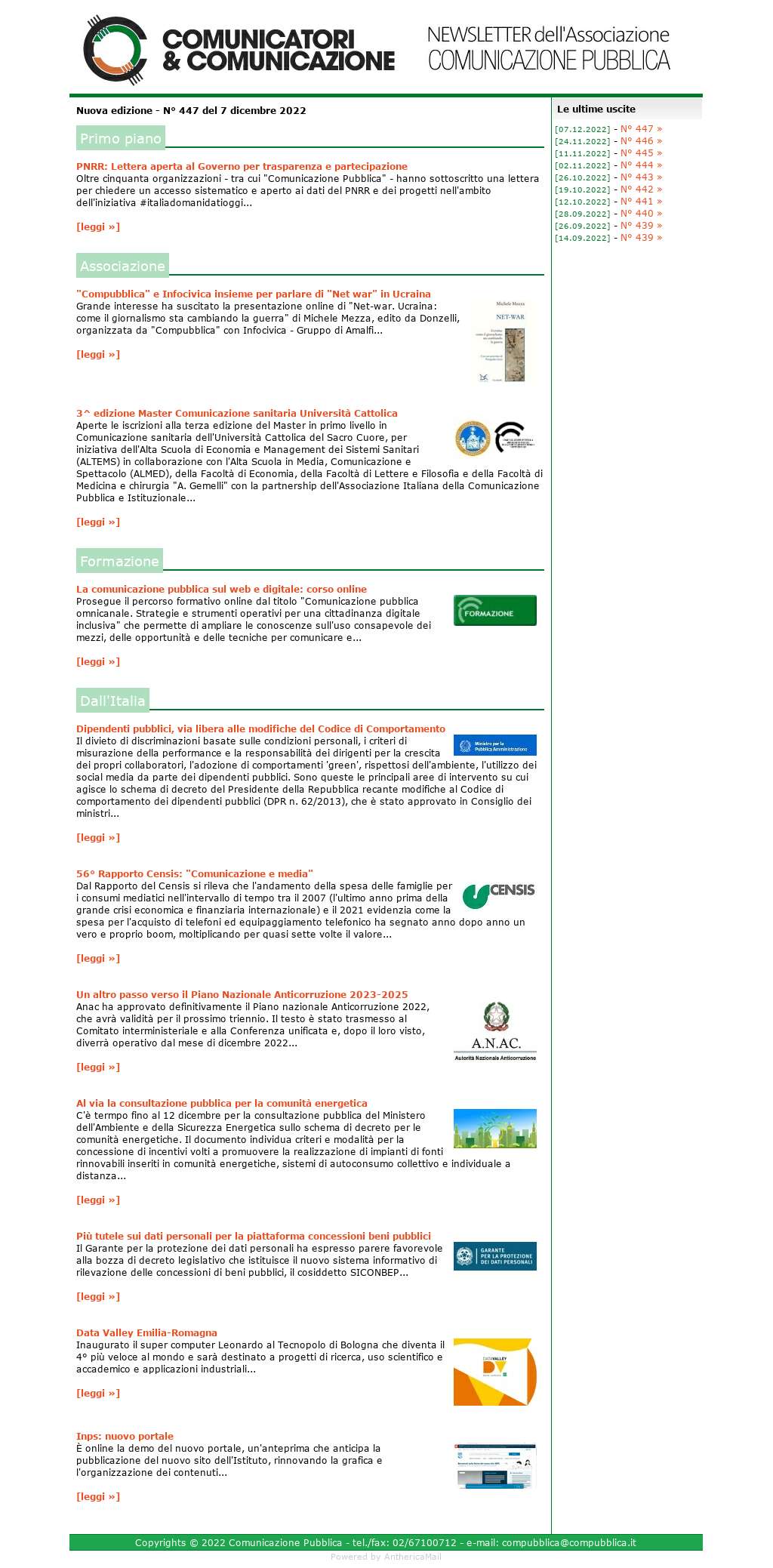 Comunicatori e Comunicazione n� 447 - 7 dicembre 2022