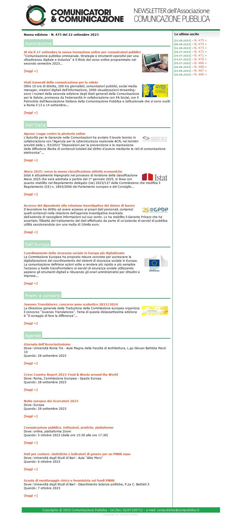 Comunicatori e Comunicazione n� 475 - 22 settembre 2023
