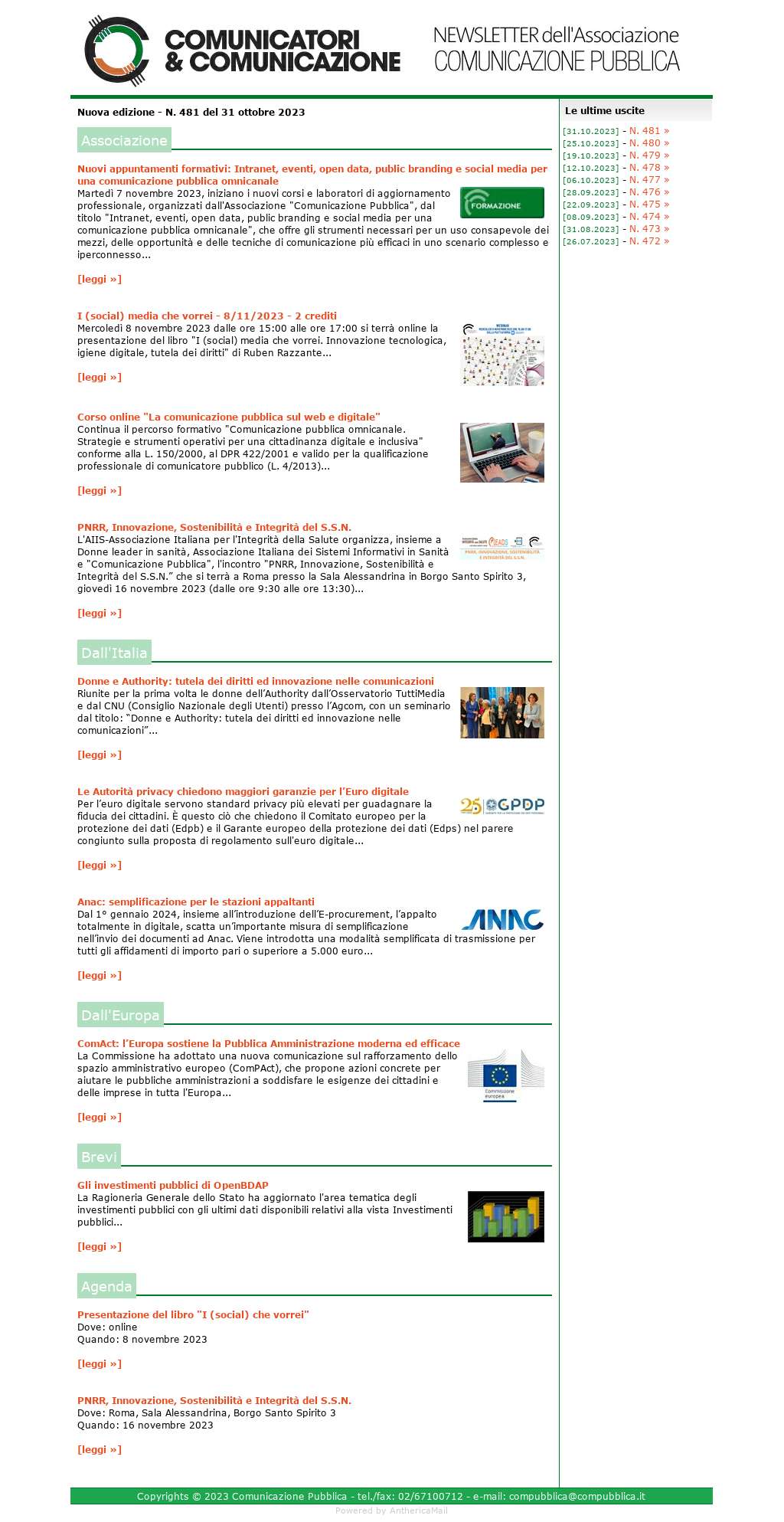 Comunicatori e Comunicazione n� 481 - 31 ottobre 2023