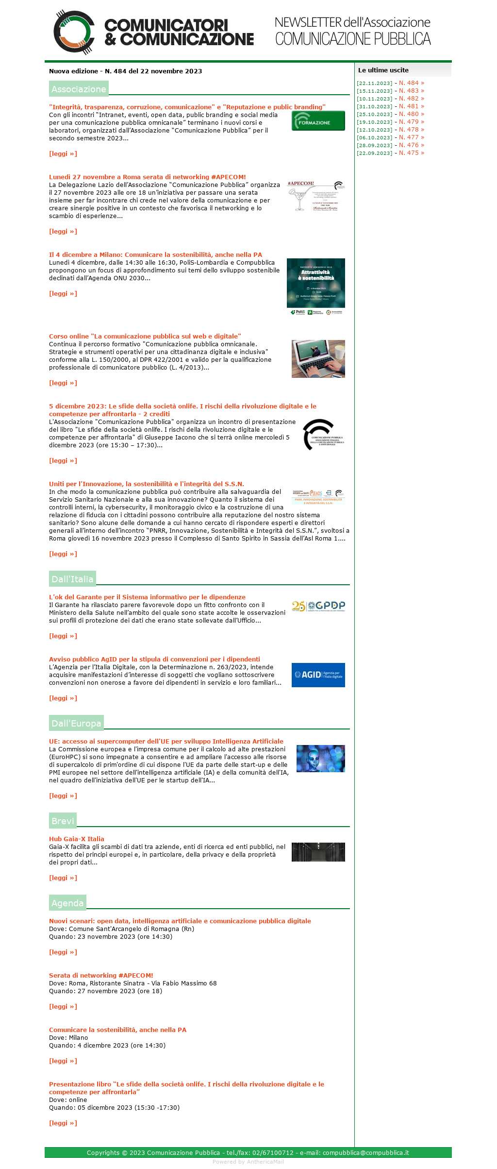 Comunicatori e Comunicazione n� 484 - 22 novembre 2023