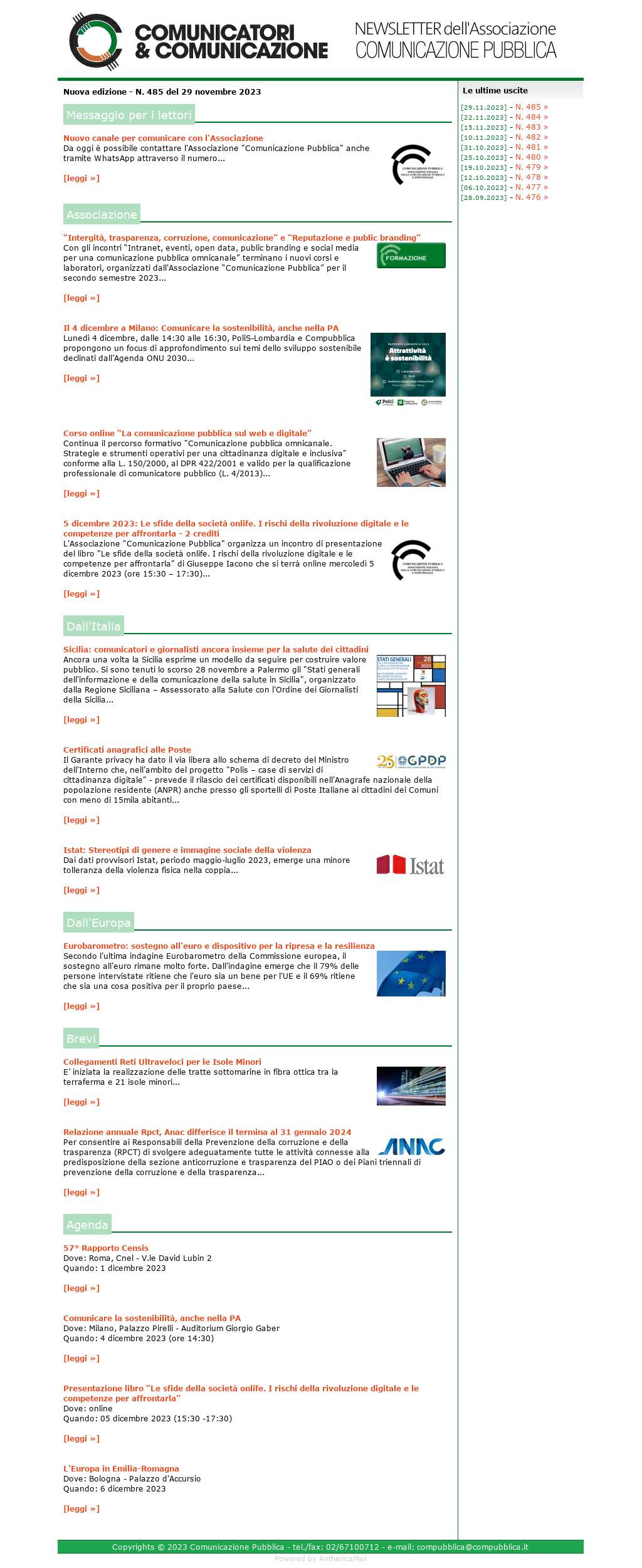 Comunicatori e Comunicazione n� 485 - 29 novembre 2023