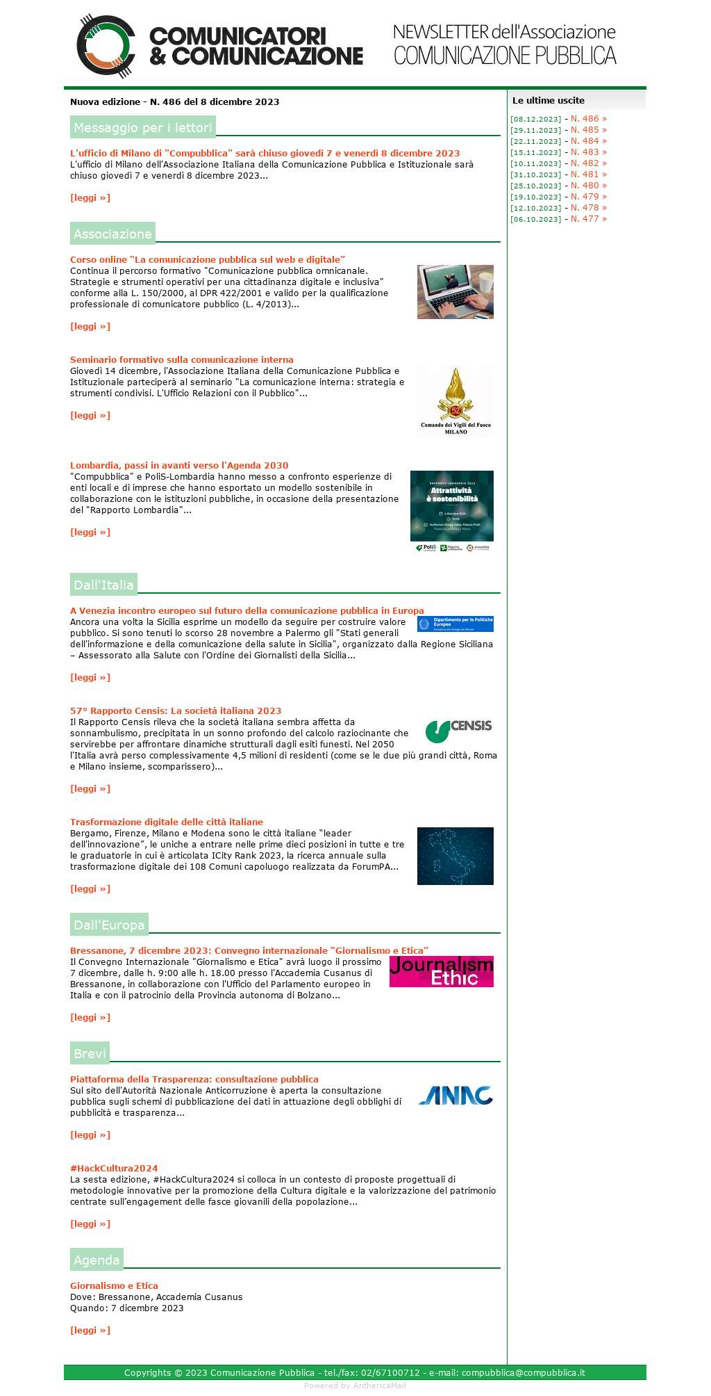 Comunicatori e Comunicazione n� 486 - 6 dicembre 2023