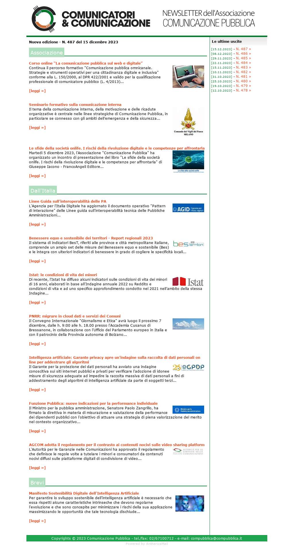 Comunicatori e Comunicazione n� 487 - 15 dicembre 2023