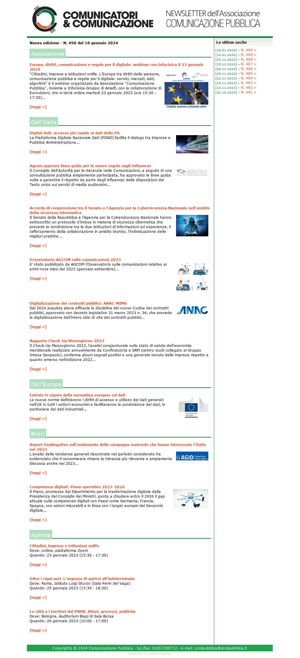 Comunicatori e Comunicazione n� 490 - 18 gennaio 2024