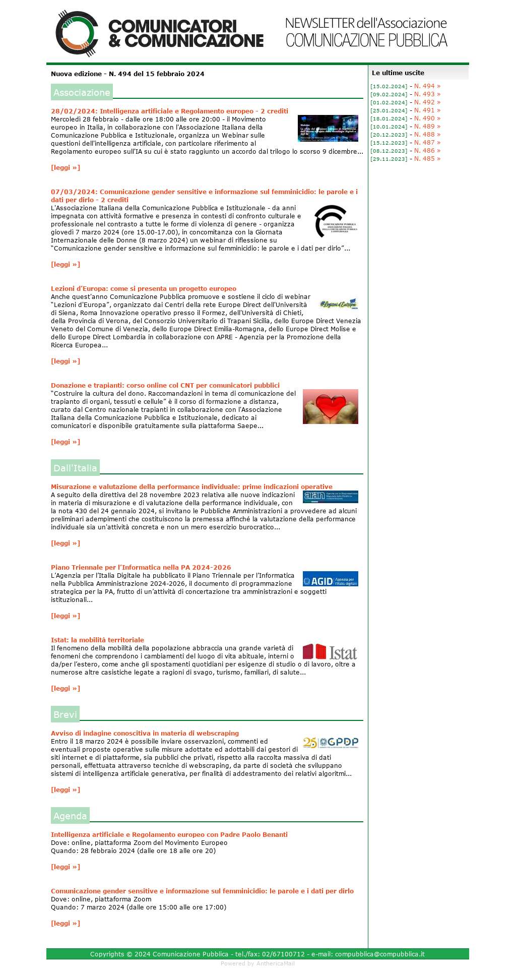 Comunicatori e Comunicazione n� 494- 15 febbraio 2024
