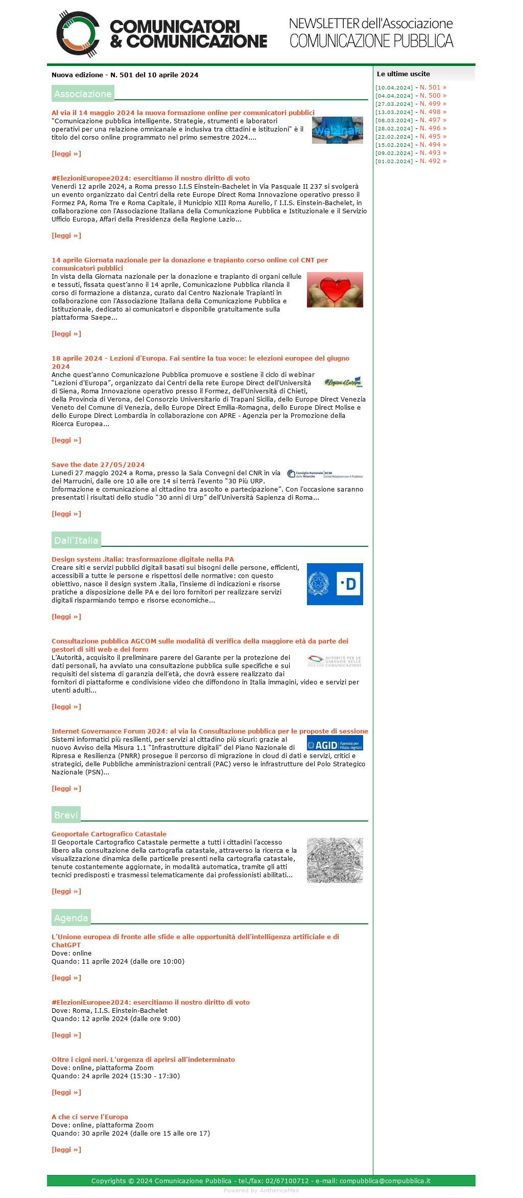 Comunicatori e Comunicazione n� 501 - 10 aprile 2024