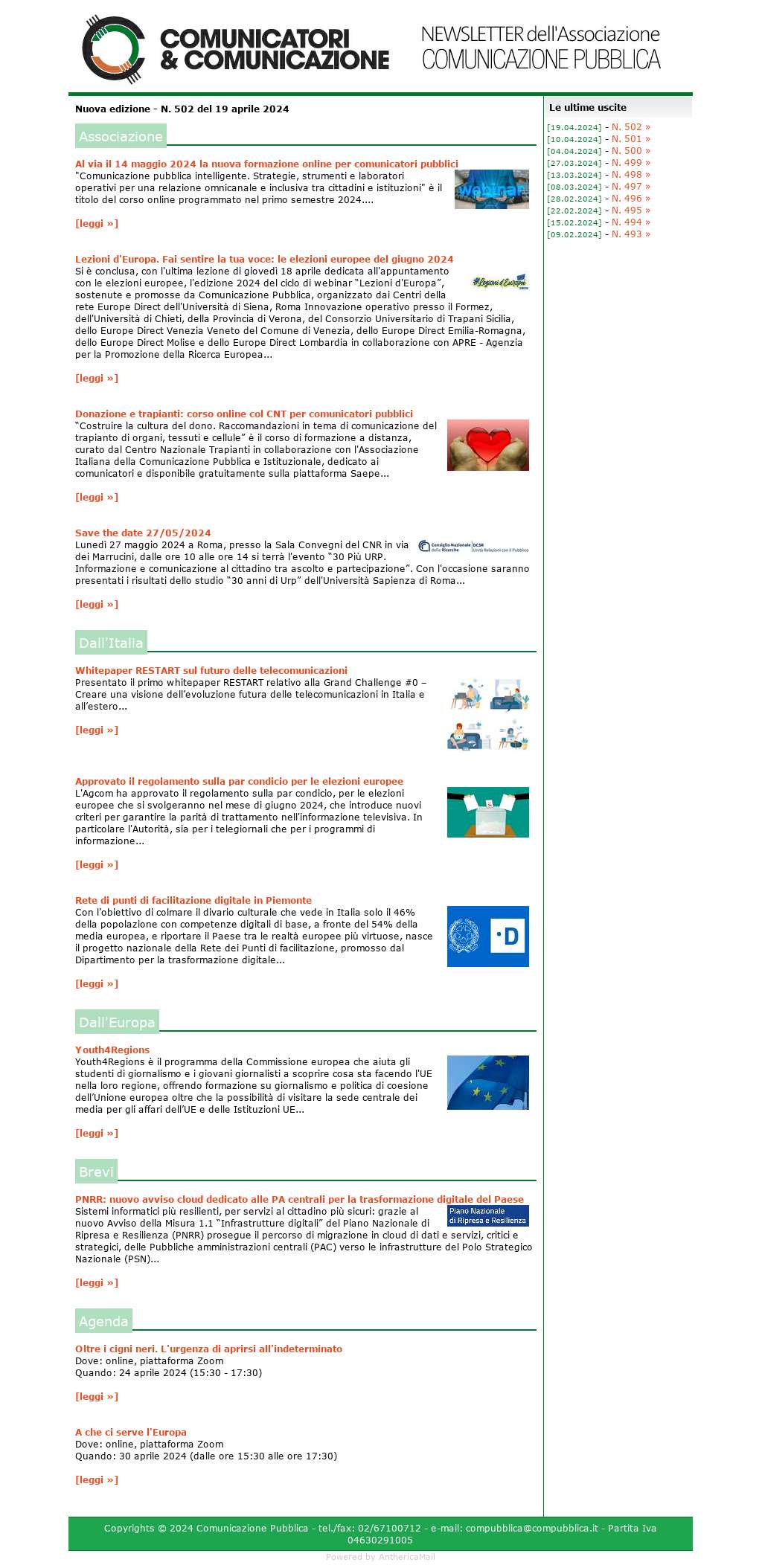 Comunicatori e Comunicazione n� 502 - 19 aprile 2024