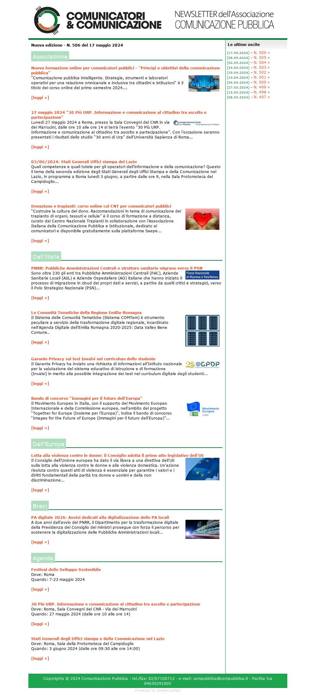Comunicatori e Comunicazione n� 506 - 17 maggio 2024