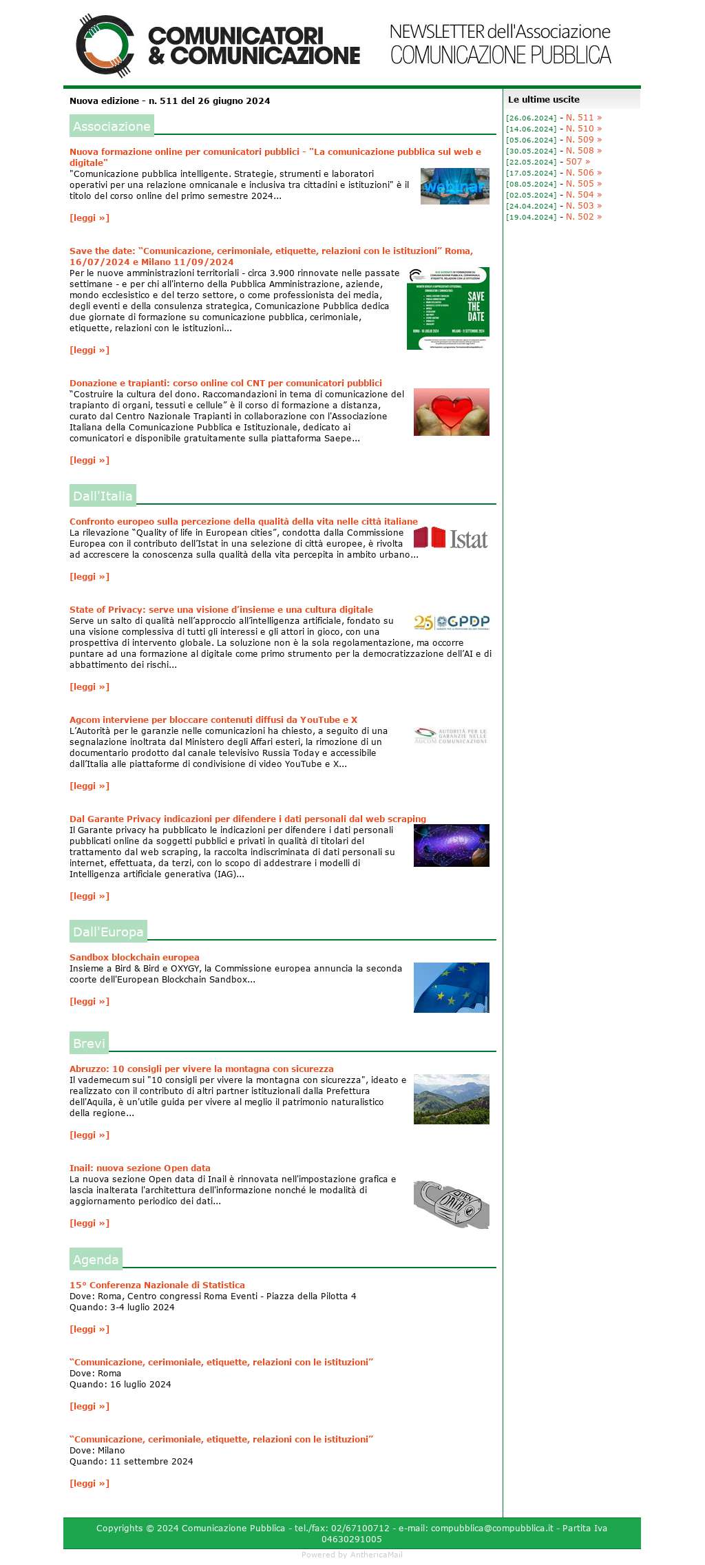 Comunicatori e Comunicazione n� 511 - 26 giugno 2024