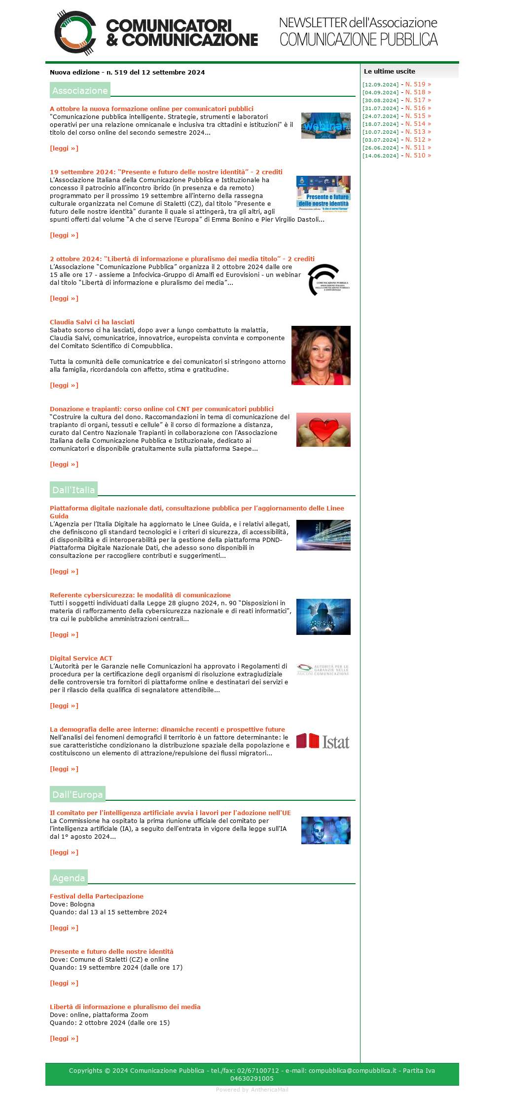 Comunicatori e Comunicazione n� 519 - 12 settembre 2024