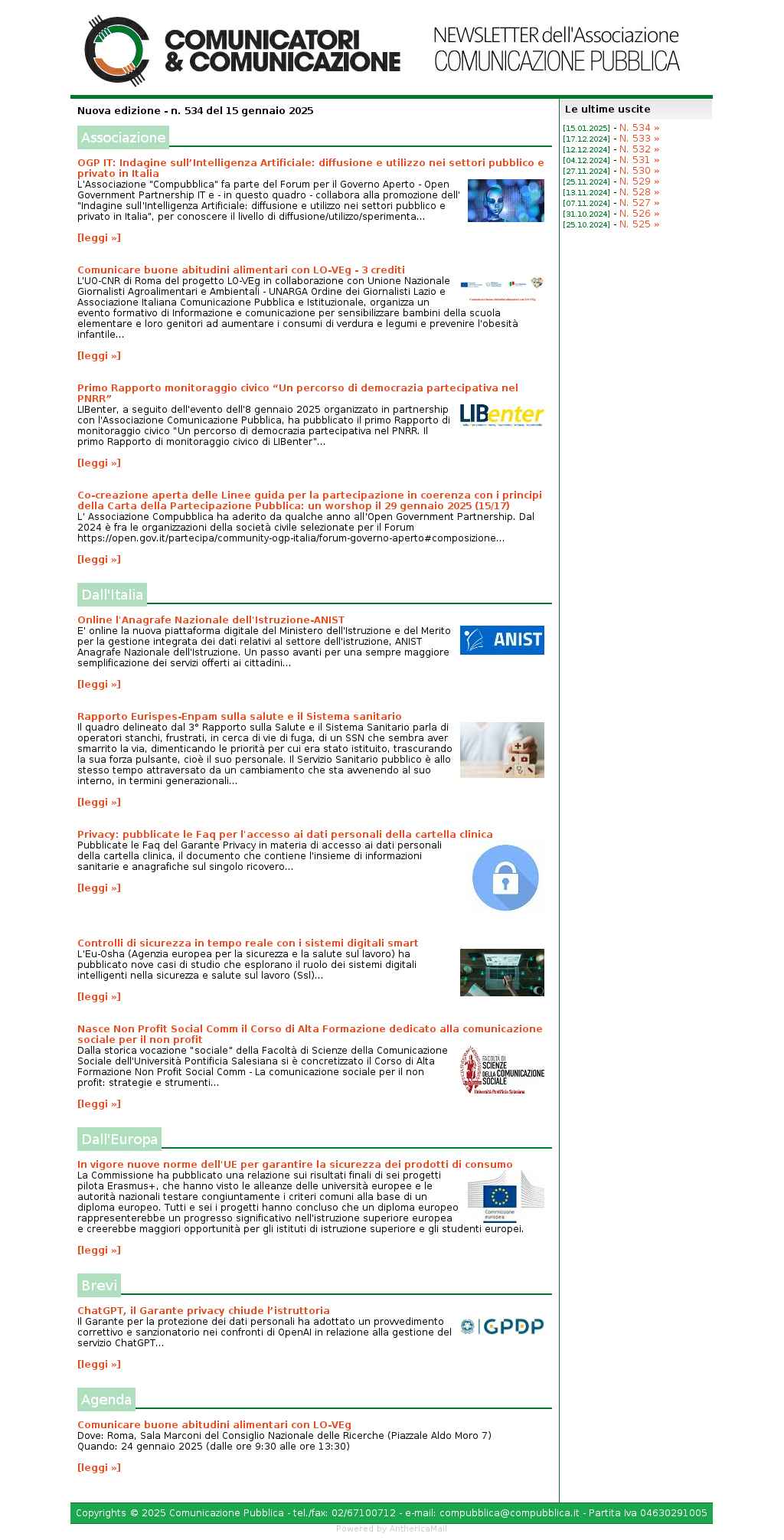Comunicatori e Comunicazione n� 534 - 15 gennaio 2025