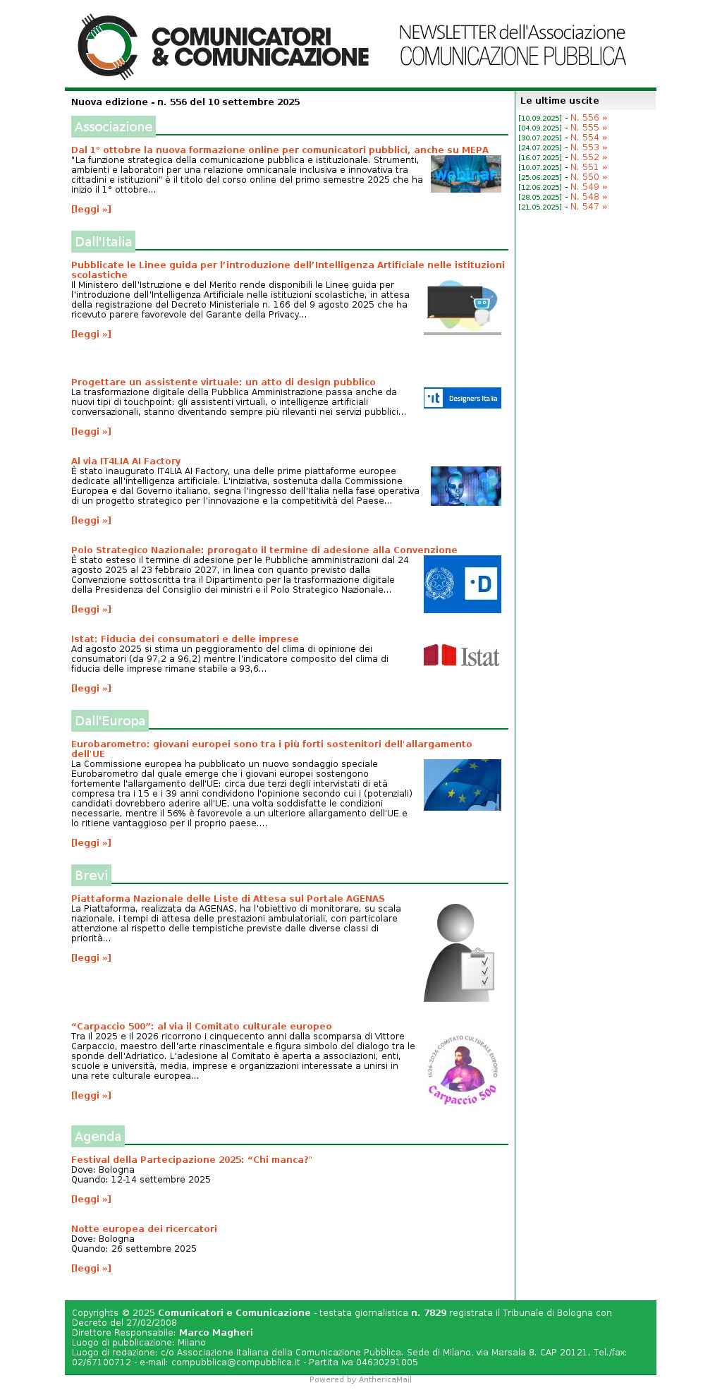 Comunicatori e Comunicazione n� 556 - 10 settembre 2025