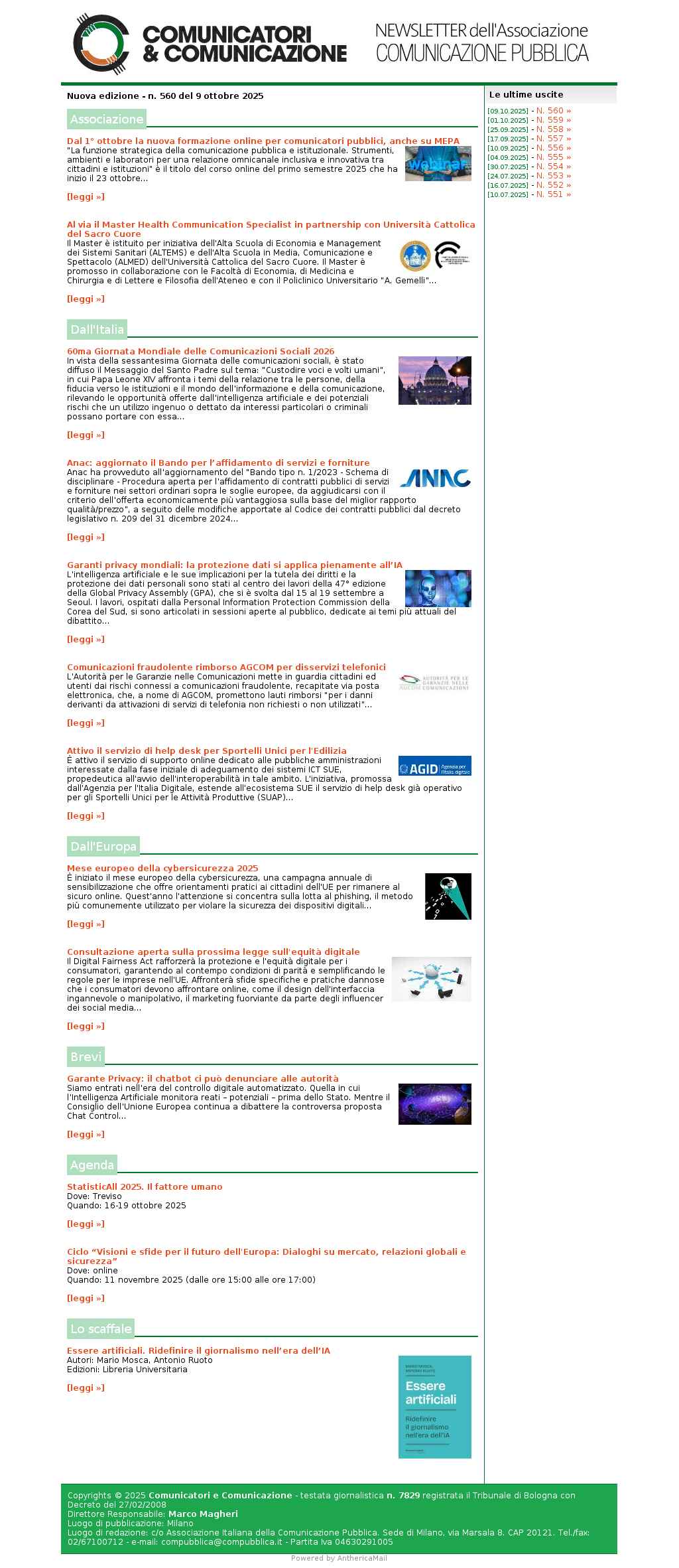 Comunicatori e Comunicazione n� 560 - 9 ottobre 2025
