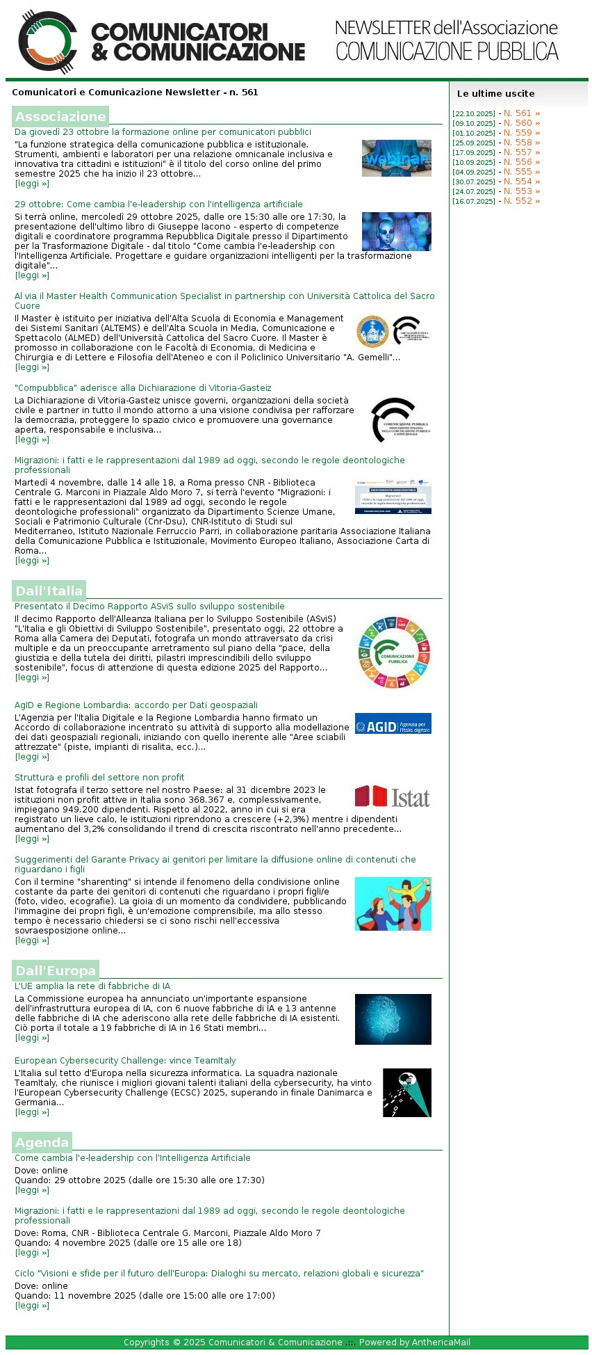 Comunicatori e Comunicazione n� 561 - 22 ottobre 2025